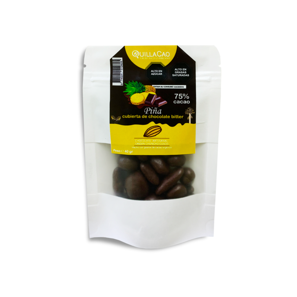 Piña cubierto con chocoBitter 75% cacao – Quillacao